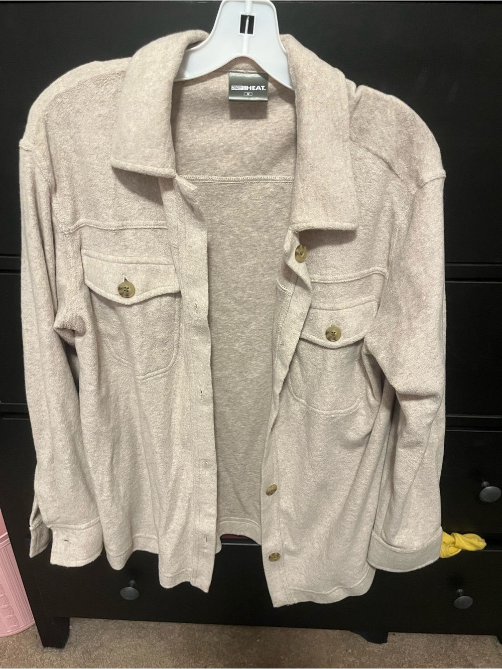 Beige Button-Front Sherpa Shirt Jacket